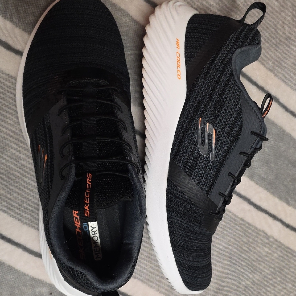 Skechers Black Sneakers with White and Orange Accents